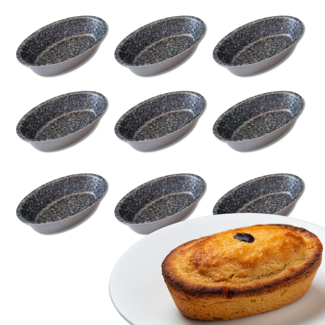 Sunrise 9 Pasticciotti Leccesi Moulds, Non-Stick Aluminium Cookie Cutters, Oval Moulds, Made in Italy, 10.5 x 7 cm