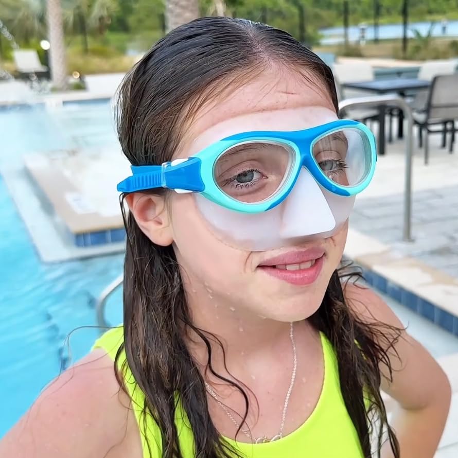 Vvinca Taucherbrille Kinder mit stoffband, Schwimmbrille Kinder für Jahre Jungen Mädchen,Schnorchelmaske Kinder 180° Panorama Anti-Leck Tauchmaske Kinder für 3-13 Jahr