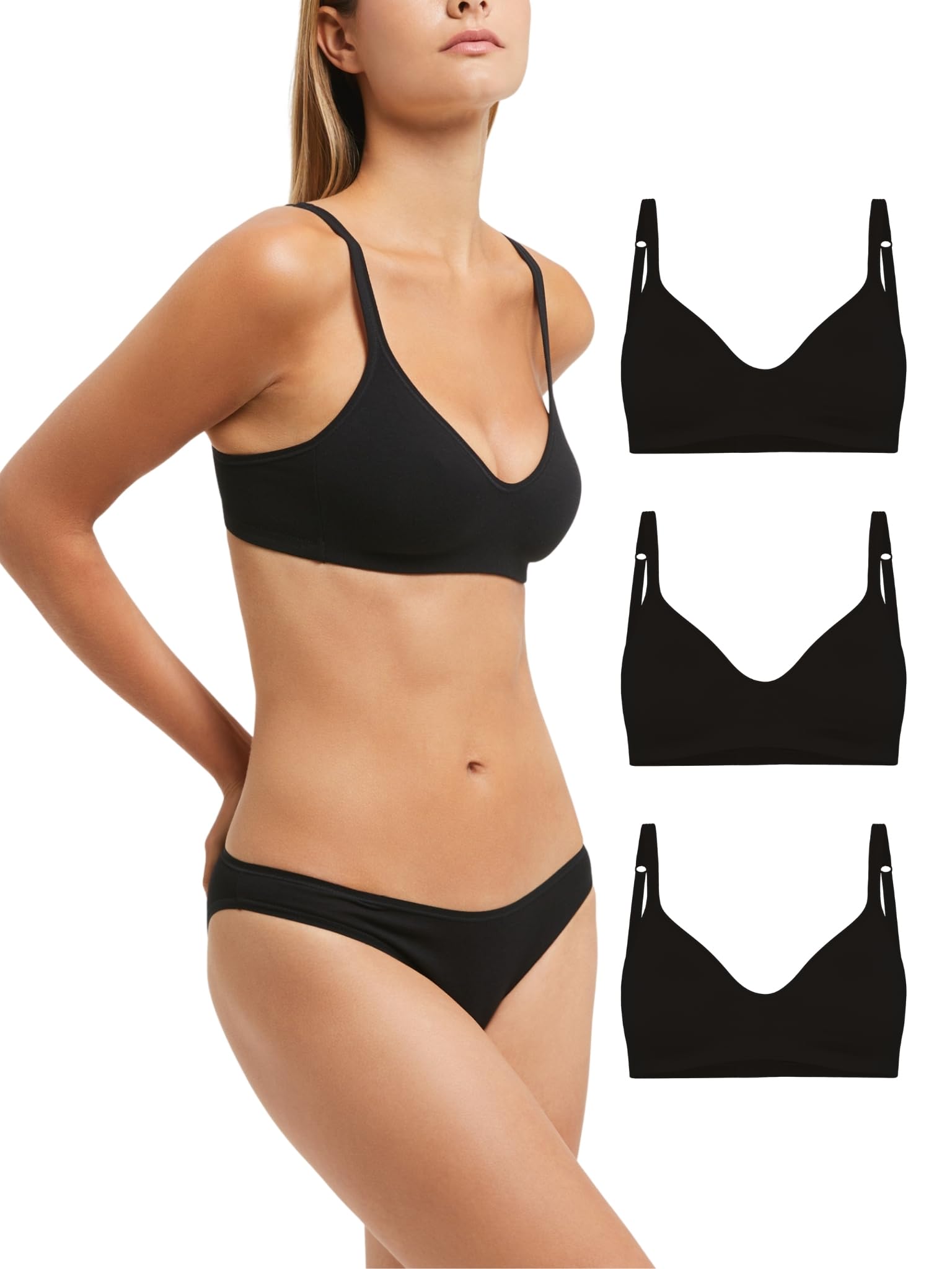 POMPEA 3 Pezzi Reggiseno Senza Ferretto in Cotone, Brassiere Morbida ed Elastica con Coppe Preformate