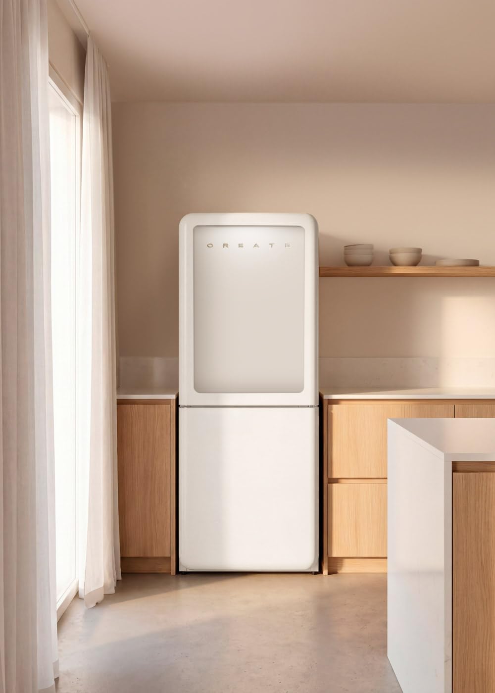 CREATE / FRIDGE RETRO KNOCK KNOCK 401L / Frigorífico combi con ventana de visualización blanco/No Frost, tecnología inverter, función enfriamiento rápido, control de temperatura, estilo retro, 190W