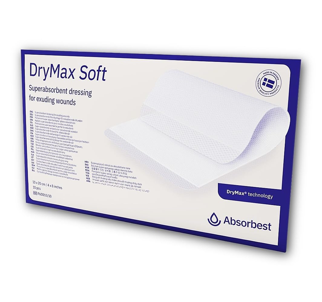 DryMax Soft 10 x 20 cm, Superabsorbierender Verband für exsudierende Wunden, 10 pcs