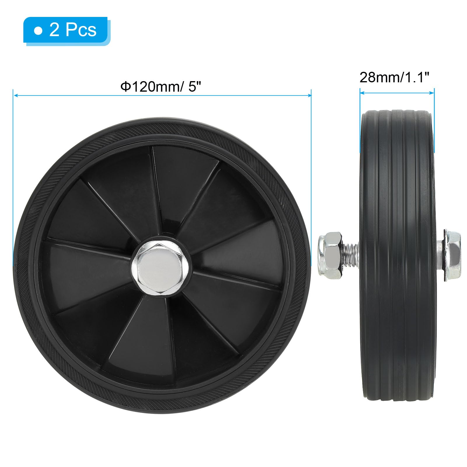 PATIKIL 5" Air Compressor Wheels, 2 Pack Universal Air Compressor Wheel Replacement Part - Image 2