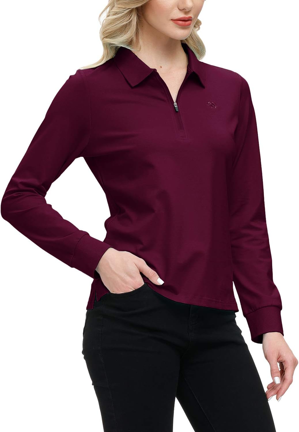 JINSHI Women's Golf Polo Shirt Long Sleeves Zip Up Sport Active Shirts Quick Dry Athletic T-Shirt Casual Tennis Tops Slim Fit - Image 3
