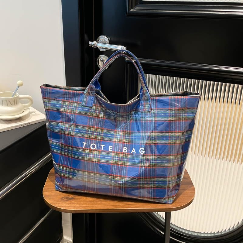 Image of Striped PVC Tote Bag for Women, Waterproof Plastic Hobo Handbag Summer Tote for Beach, Pool & Ideal Gift