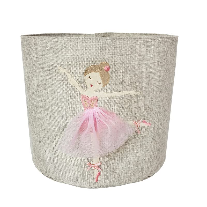 MON AMIPremium Designer Ballerina Round Toy Bin, Multipurpose, Lightweight and Portable Storage Solution for Kids Bedroom and Nursery with Decorative Design, 13 inches