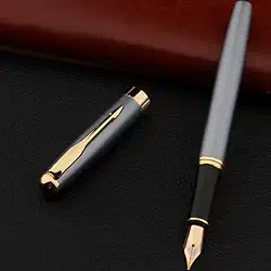 Caneta Tinteiro Pena Luxo Presente Prata Escuro Ponta Fina