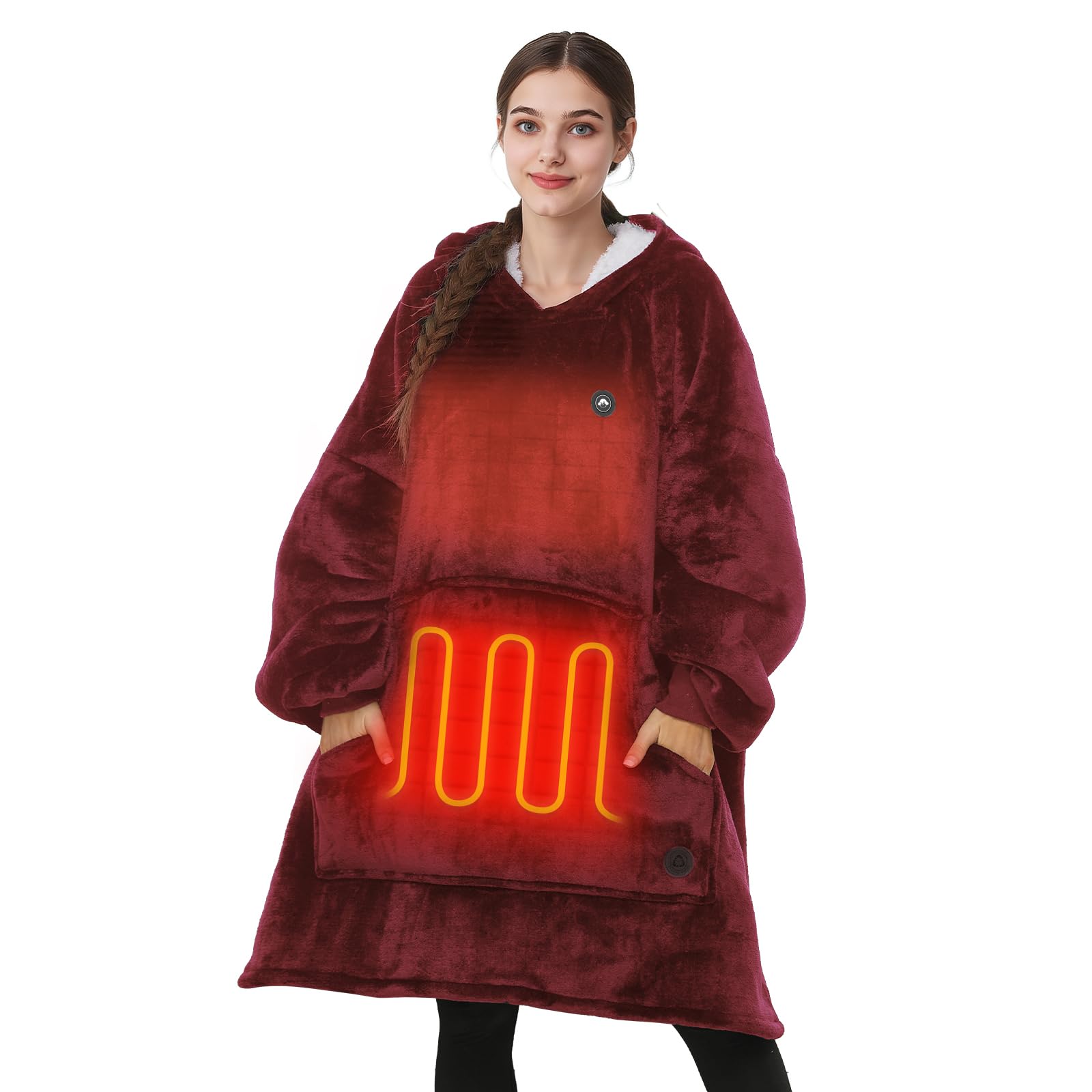 THREE POODLE Heated Wearable Blanket Hoodie, Oversized Sherpa Electric Hoodie Blanket, Gifts for Women(Battery Not Included)