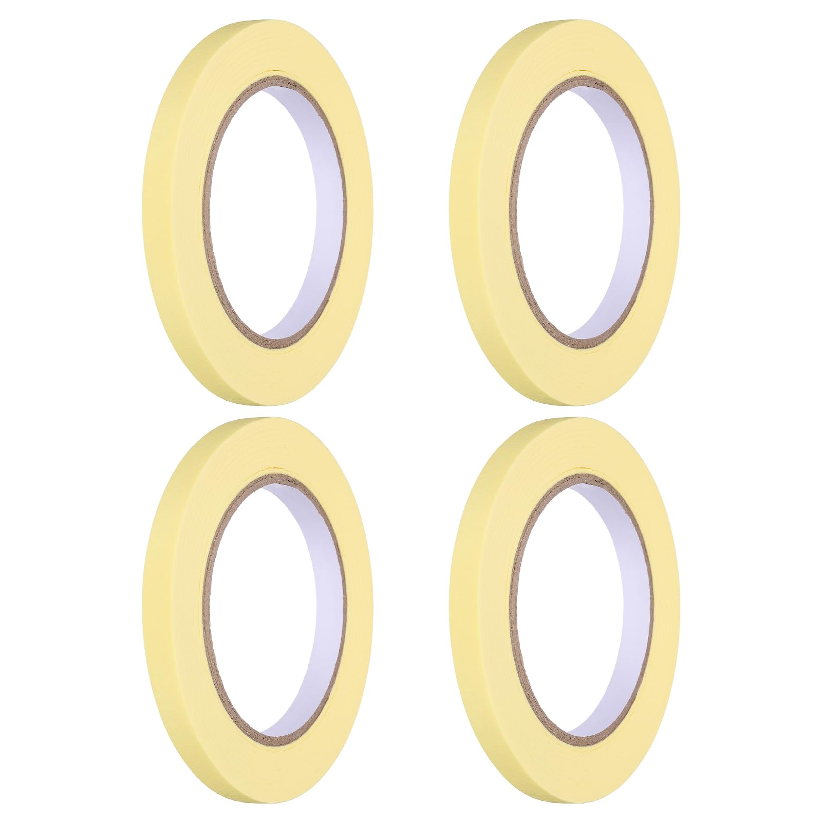 sourcing map 4pcs 12mm x 50 m Colored Masking Tape Universal Crepe Paper Colorful Masking Painter Tape for Art Drawing DIY Handcraft Labeling Sealing, Yellow