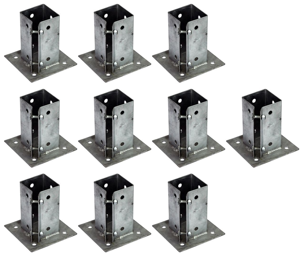 10 x Fence Post Holder 75mm posts Support Bolt Down Shoe Anchor Clamp Grip Galvanised for 75mm x 75mm posts (3") Eliza Tinsley Swiftpost, Pack of 10
