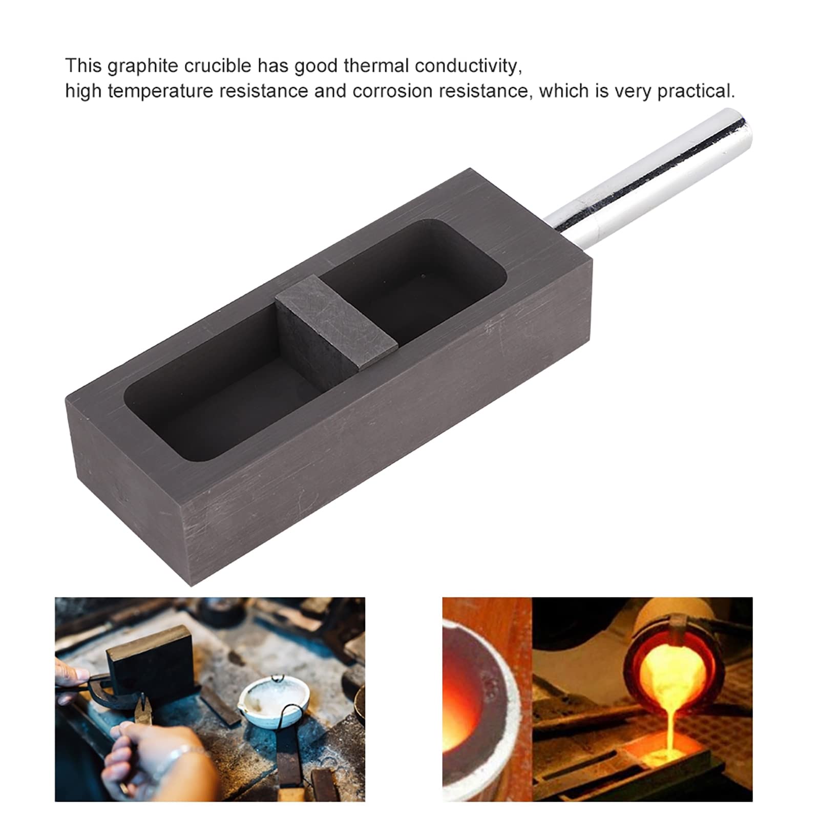 Creuset de moule de lingotier de graphite d'argent d'or pour le raffinage de fonte de fonte avec la barre en métal(1KG)