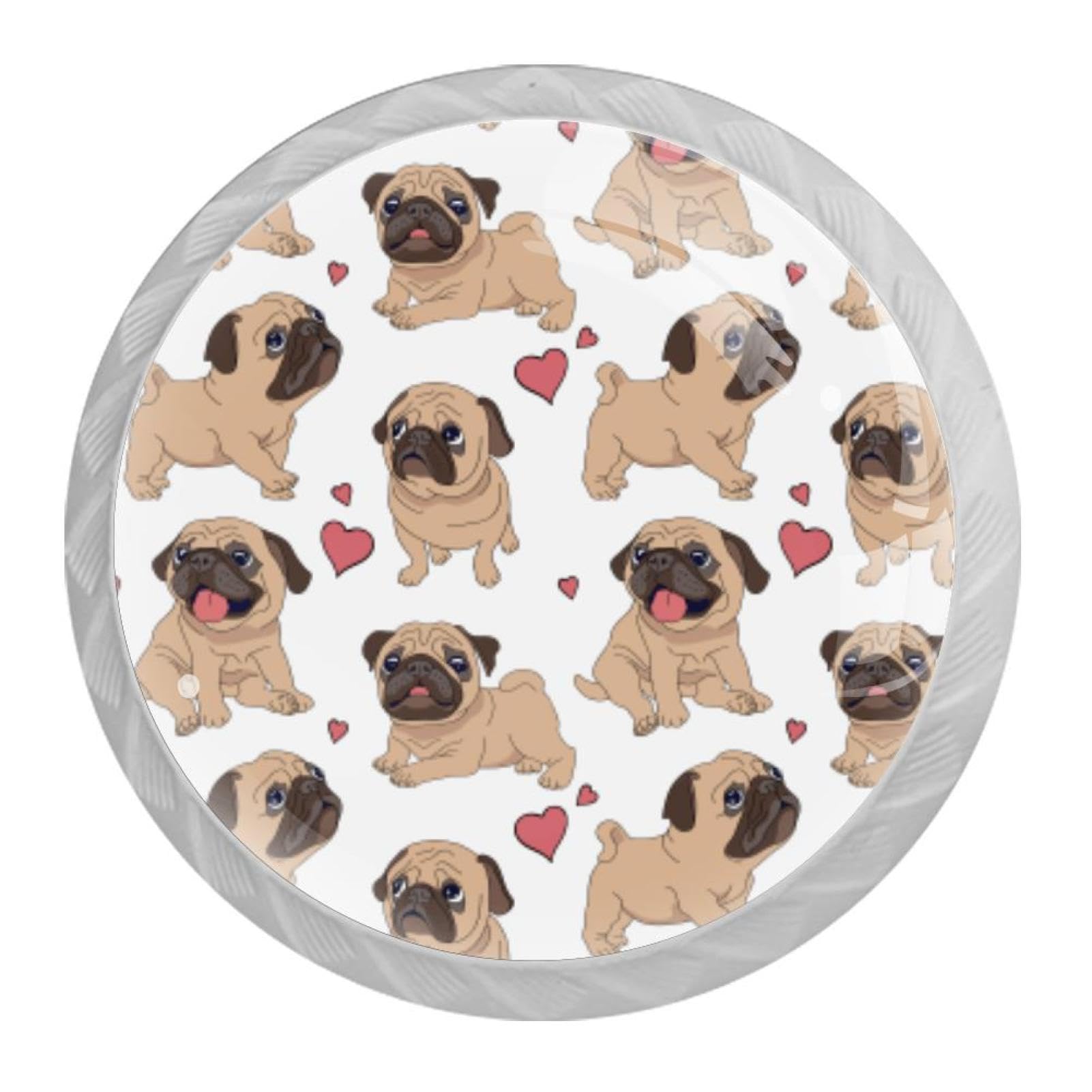 Tqmspg Multi17 4 Pieces Drawer Pulls Puppy Dog Pug Patterns Door Knobs Dresser Handles For Kitchen Wardrobe Cupboard Hardware Furniture