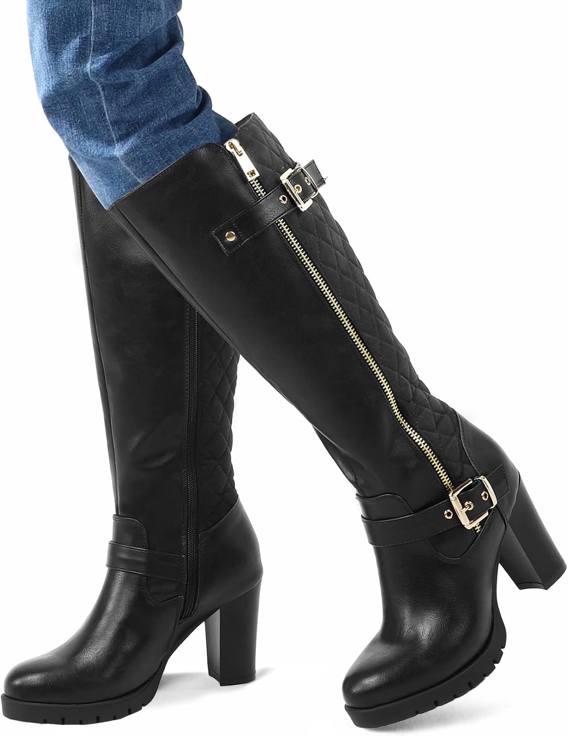 mysoft Women's Knee High Boots Fashion Chunky Block Heel Warm Winter Boots with Side Zippers - Image 2