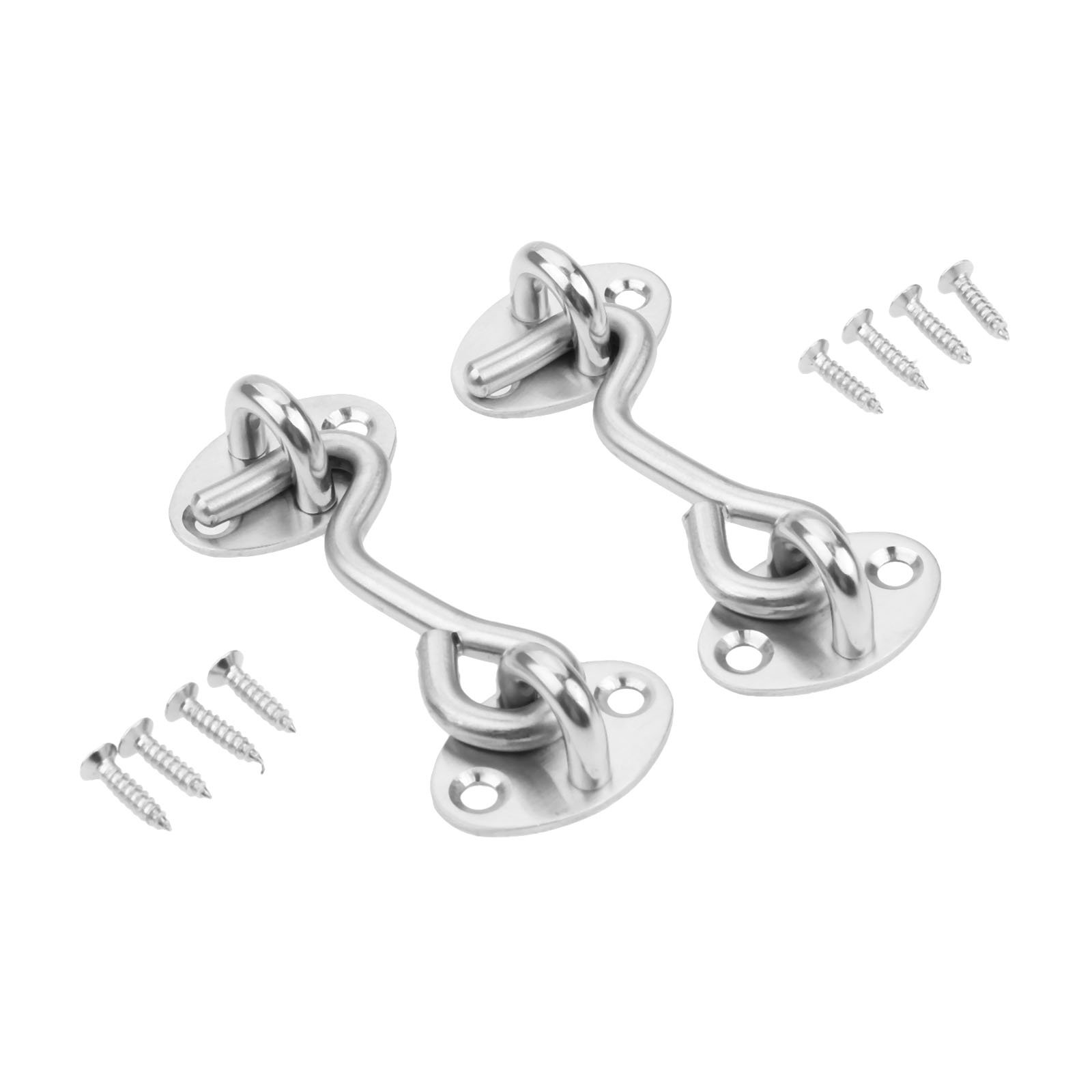 Bowarepro Silvery 2 Pcs Hook Eye Latch 3 Inch Stainless Steel Cabin Hooks For Doors Heavy Duty Hook Locks For Doors Wooden Windows Fence (7.5Cm)