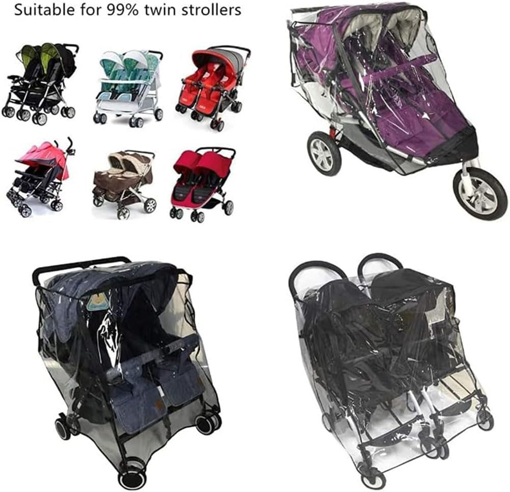 Housse Pluie Universelle Pour Poussette Double - Protection Transparente Contre Pluie Et Vent