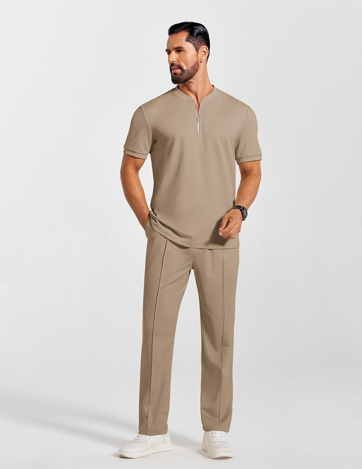 COOFANDY Men's 2 Pieces Outfits Casual Quarter Zip Polo Shirt and Jogging Pants Summer Tracksuits Set - Image 8