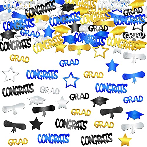 Image of KatchOn, Congrats Grad Graduation Confetti Class of 2026 - Pack of 1300 | Black, Silver, Blue and Gold Confetti for Class of 2026 Decorations | Graduation Decorations 2026