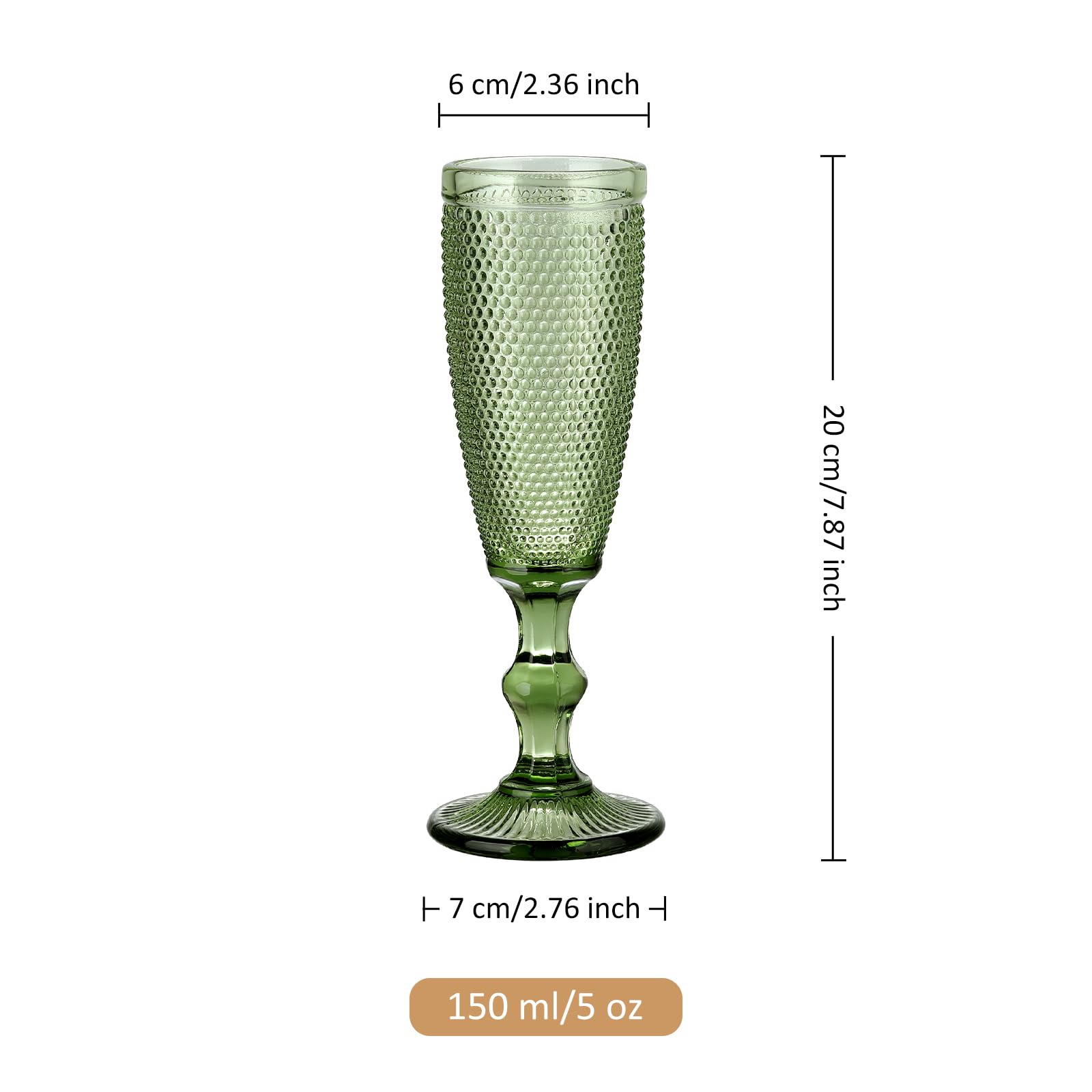 Joeyan Flûte à Champagne Vintage 150 ML Avec Petit Relief de Perles, Ensemble de 4 Verres à Champagne Verts, Flûtes à Champagne pour Mariages, Anniversaires, Fêtes, Passe au Lave-Vaisselle