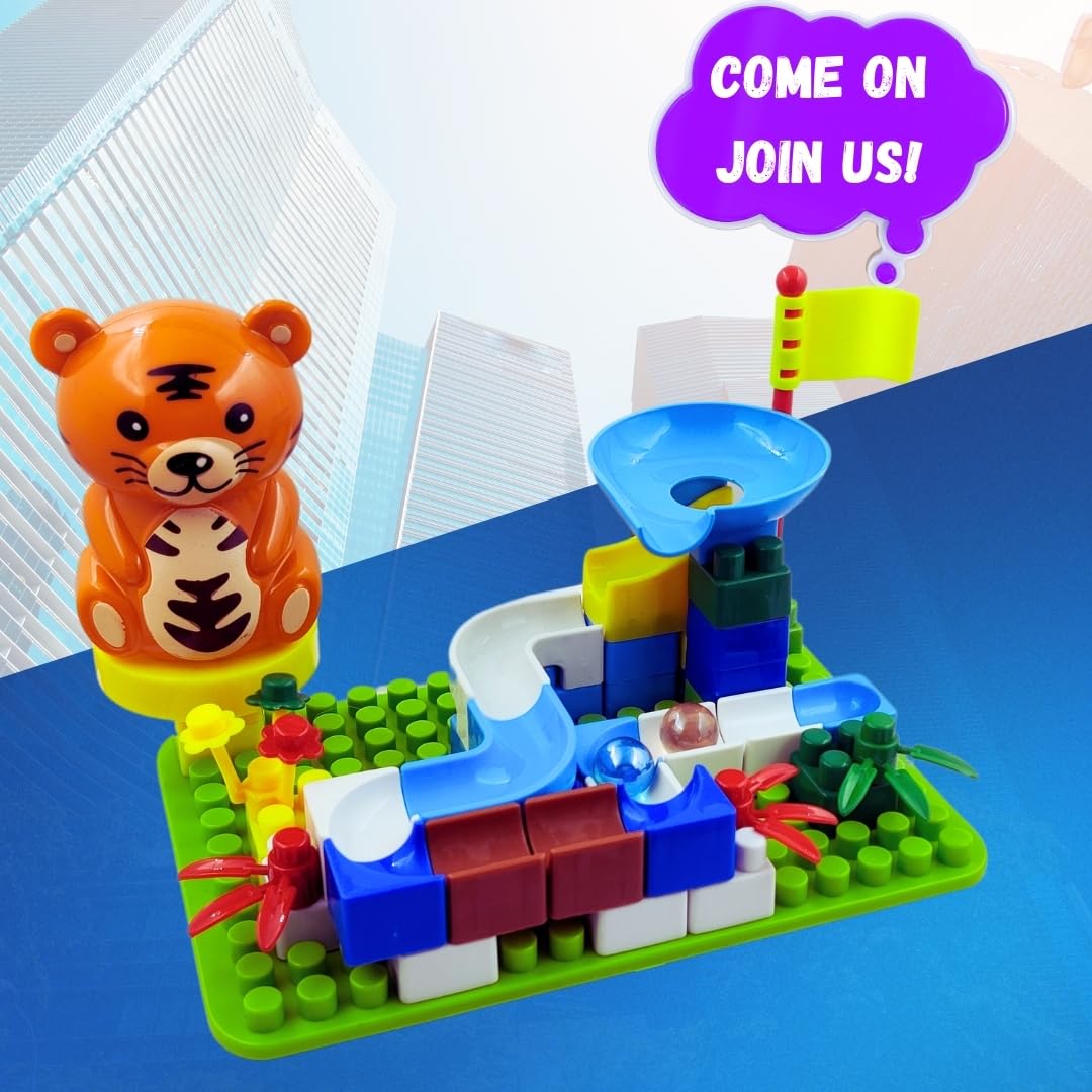 PLUSPOINT Marble Run Building Blocks for Kids Ages 4-8, Classic Size Blocks Set, Crazy Marble Run Building Blocks with 2 Balls Race Track, STEM Toys Bricks Set Toys for Boys & Girls