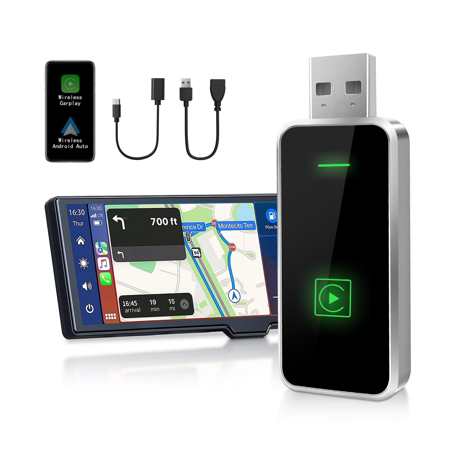 Moman Wireless CarPlay Adapter, Plug & Play Car Play in-Dash Converter for iOS 10+ & Android Auto with USB-A/USB-C Convert Wired to Wireless for 800+ Cars (2016+)