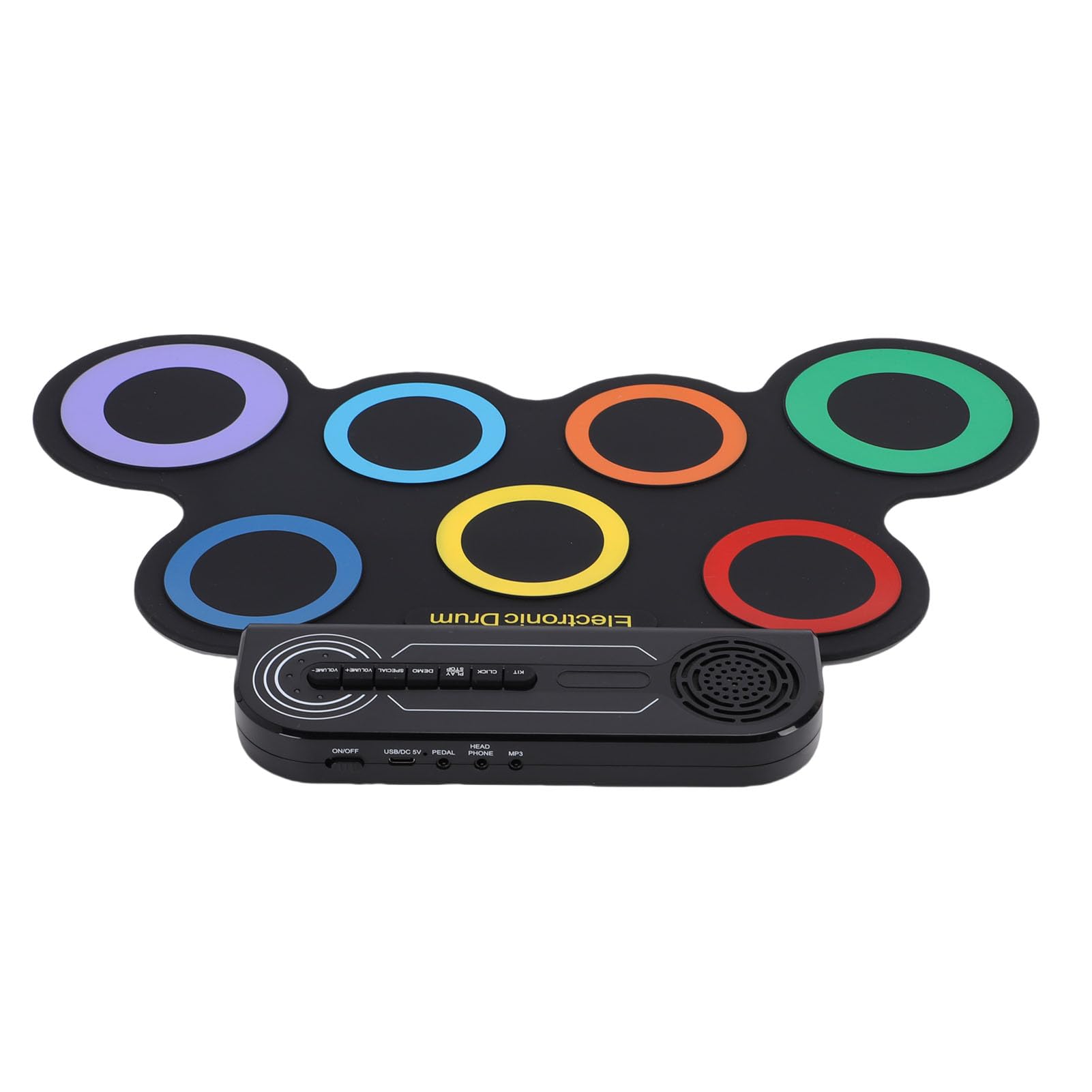 Alomejor Set di Batteria Elettronica Arrotolabile, Pad per Batteria con Altoparlante Stereo Integrato con 7 Pad, 2 Pedali, Ricaricabile per Esercitazione dei Bambini