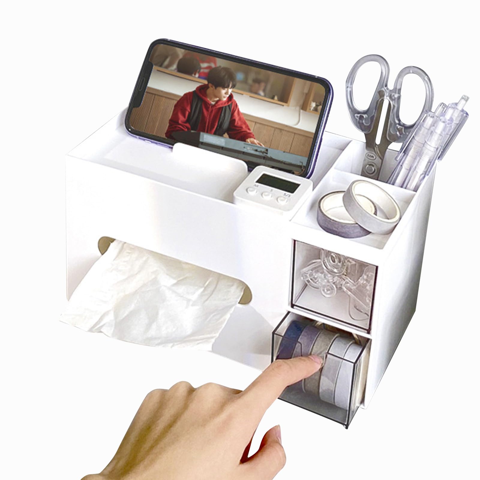 Amazon｜ティッシュケース スマホスタンド 引き出し付き ティッシュ