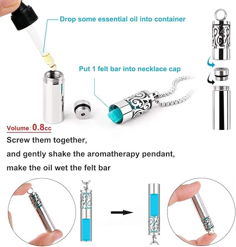 Miniatura 5 de Maromalife Collar de aceite esencial para mujer, collares difusores de acero inoxidable 316L, colgante difusor con 10 almohadillas de fieltro,