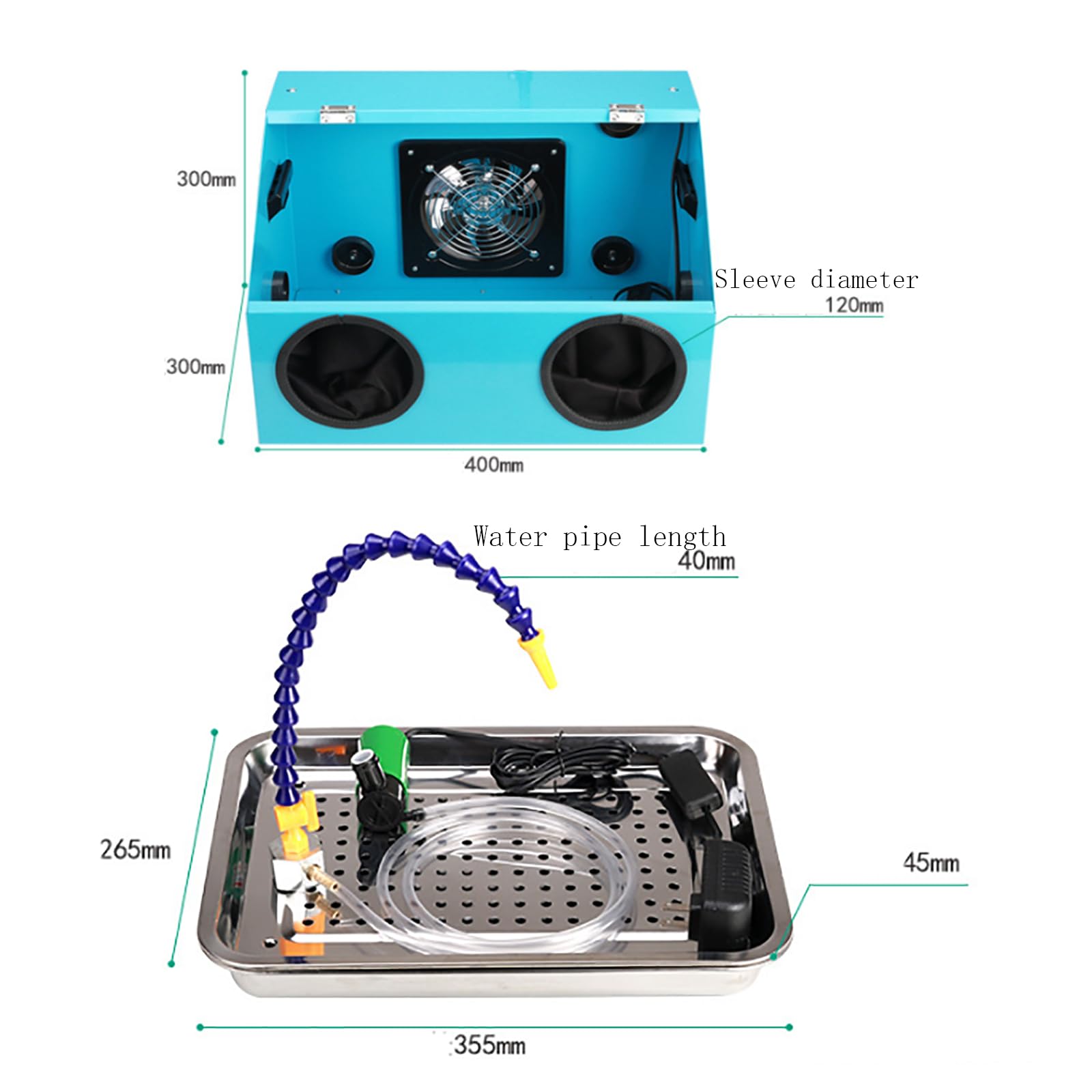 Cabina de Chorro de Arena con circulación de Agua, Caja de sobremesa a Prueba de Polvo de 40 W para Grabado y Pulido, Incluye Ventilador, diámetro de la Manga 12 cm.