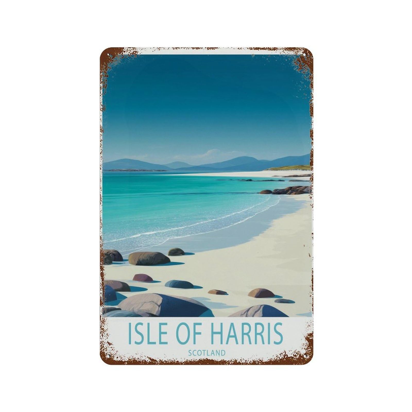 xiaoxiaoshen Isle of Harris Scotland Turquoise Beach Coastal Wall Decor Art Metal Tin Poster Modern Home Decor Art Home Bar Shop Decorations Vintage Sign 30x20cm