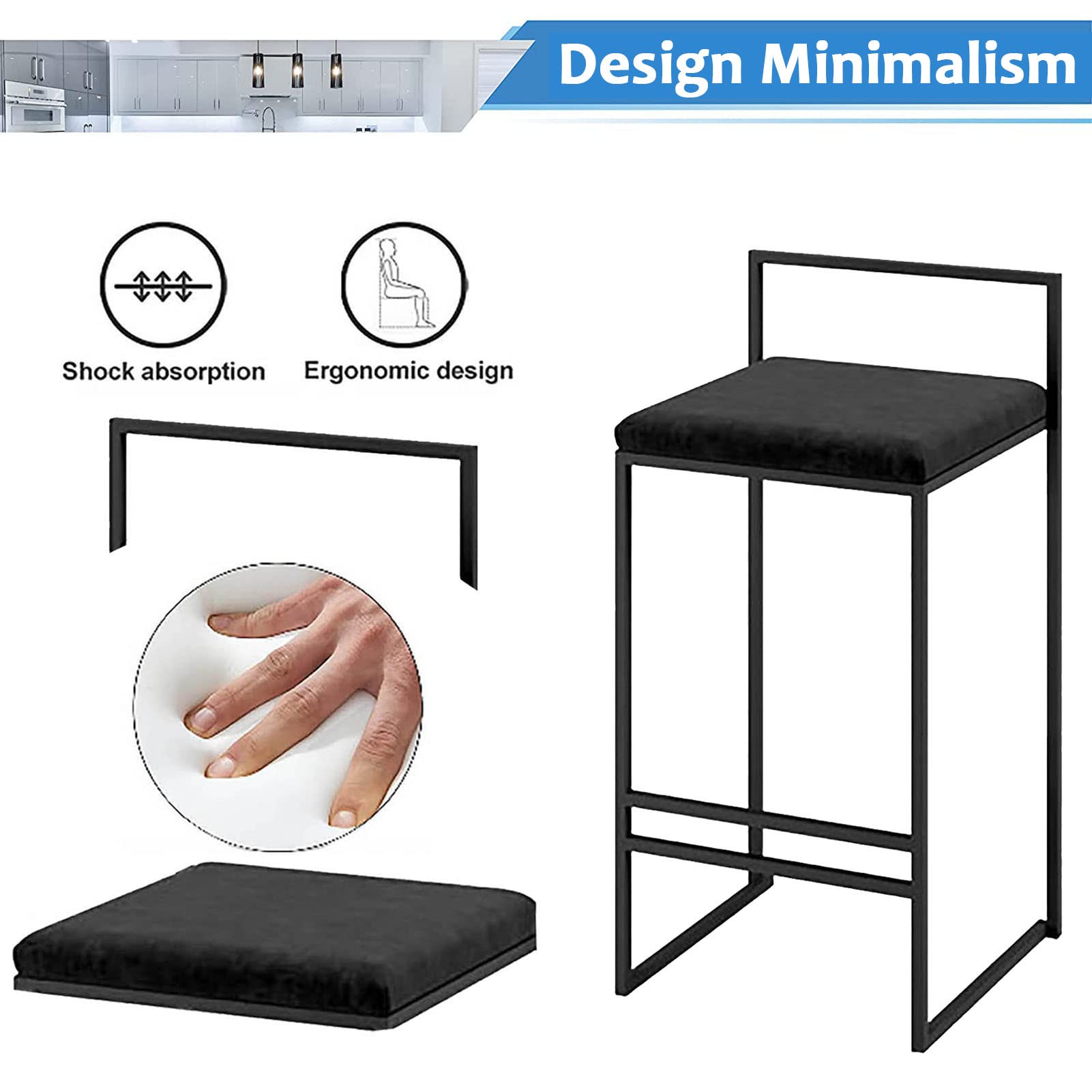 Amazon｜黒いバースツール2脚の65cmセット、ダイニングチェアシートの