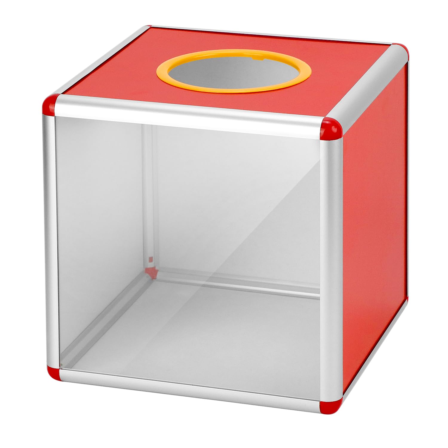 QWORK® Urna transparente 25 cm con ranura, caja de recogida con marco de aluminio y paneles acrílicos, para votación, sugerencias, donaciones y encuestas