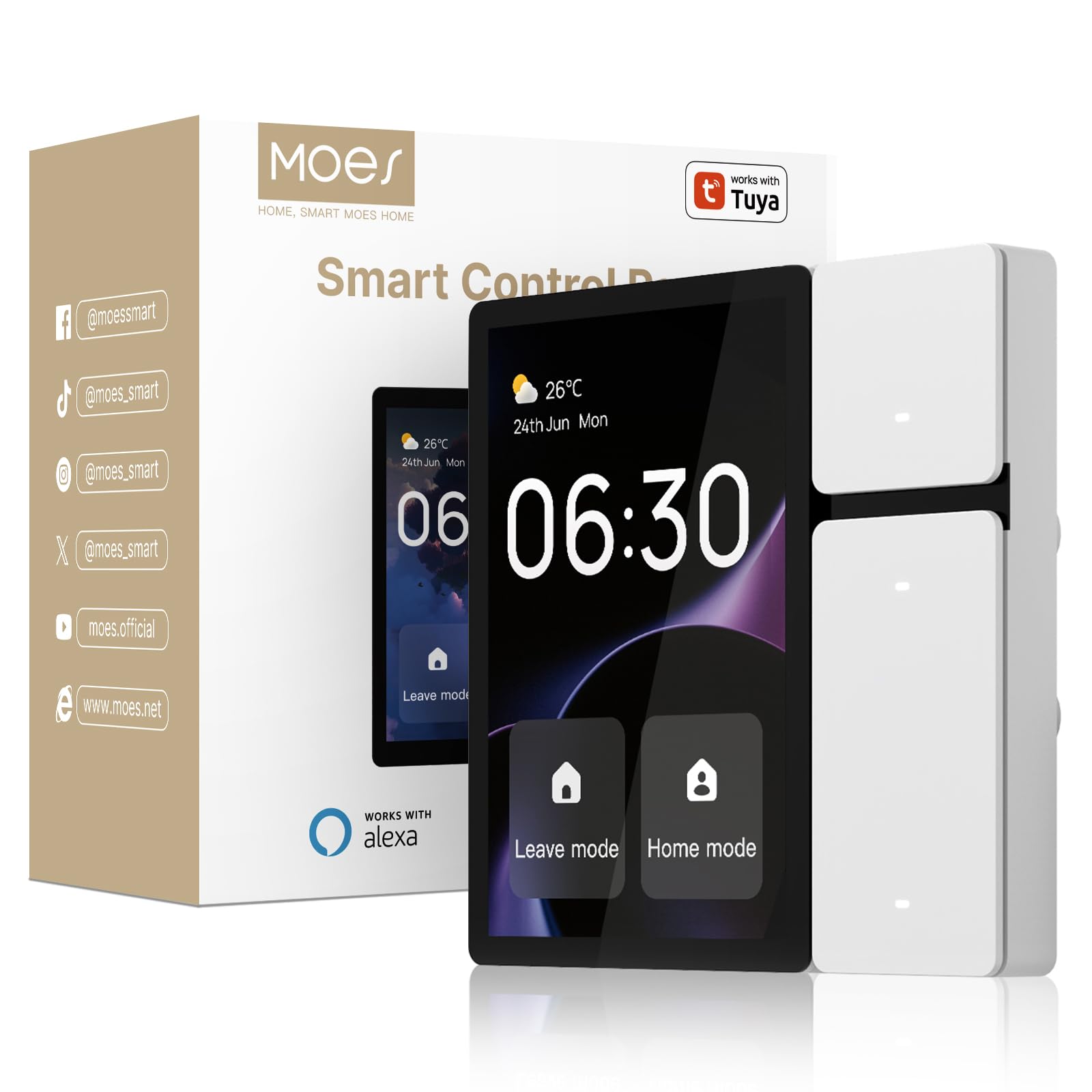 MOES MOES 3.5'' Smart Home Display, Control Panel Integrierter BLE & Mesh Hub,Smart Schalter, IR-Fernbedienung fürTuya Geräte, Türklingeln, Lichtschalter,Thermostate, Kompatibel mit Alexa & Google Home