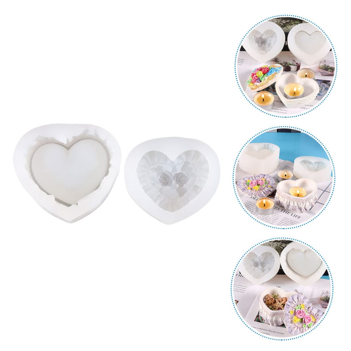 Operitacx Stampo in Silicone per Scatola Fai da Te a Forma di Cuore e Rosa, Materiale Resistente e Facile da Pulire, per Artigianato DIY e Creazioni Uniche