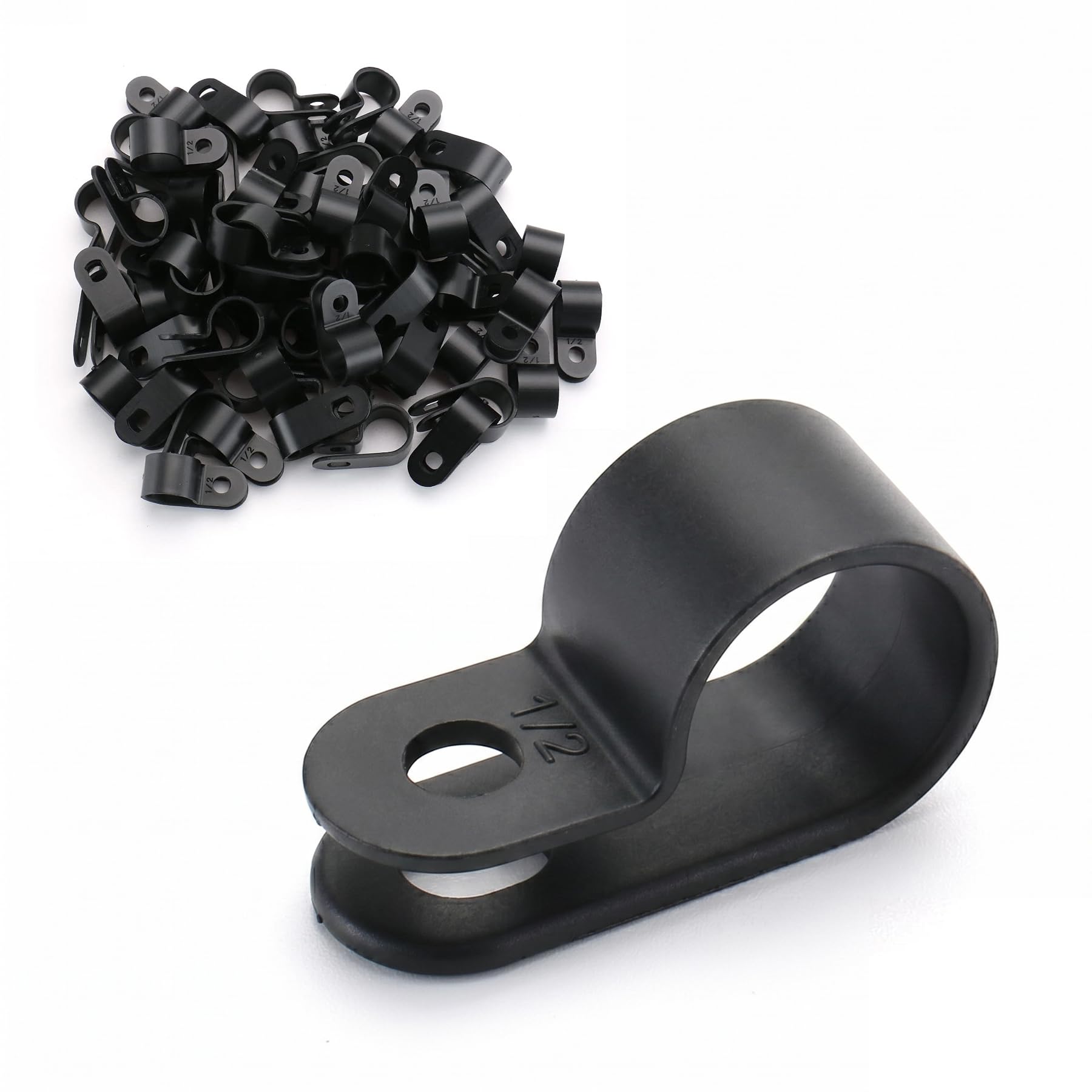 BAOMAIN 1/2-Inch R-Type Cable Clamps, 100-Pack Black Nylon Wire Management Clips, UC-3 Screw-On Cord Fasteners for Home, Office, and Industrial Use