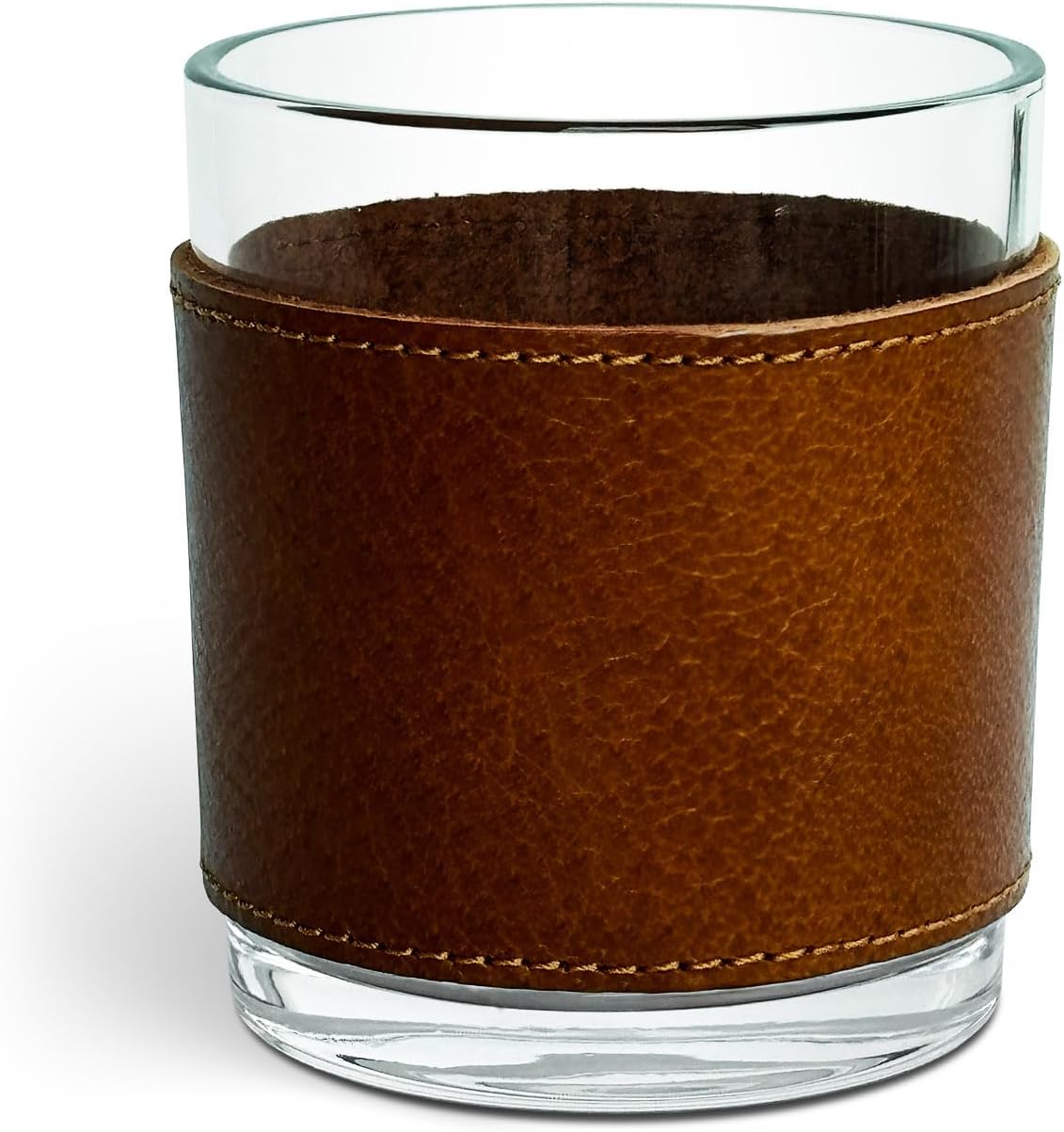 Leather Wrapped Whiskey Glasses - Unique Bourbon Glasses For Men - Leather Wrap with Hand Stitched Scotch Whisky Glass