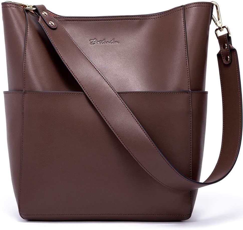 BOSTANTEN Women's Leather Designer Handbags Tote Purses Shoulder Bucket Bags and Leather Wallet RFID Blocking Small Bifold Zipper Pocket Wallet Card Case Bundle