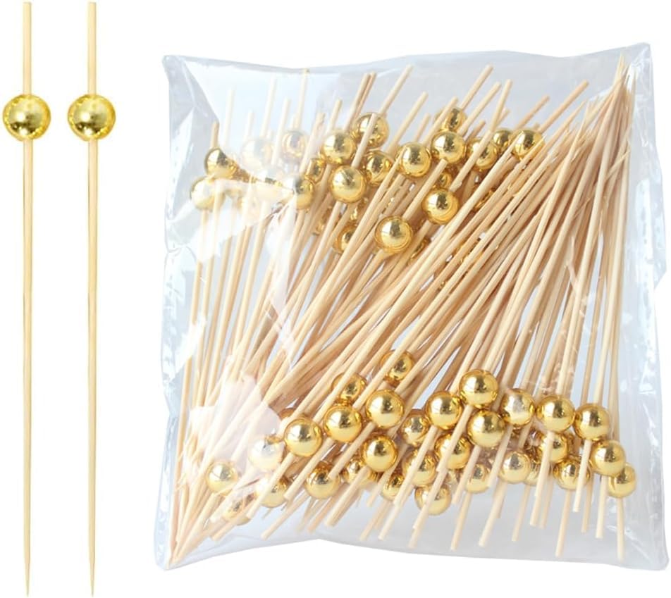 Lista de Palitos de madera de esta semana. 47 Walquicks 200 Palillos de Madera con Abalorio de Color Dorado de 12 cm, Cócteles Cóctel Mezclador Bambú Frutas para Barbacoa Fiesta, Alimentos, Frutas, Postres, Suministros de...