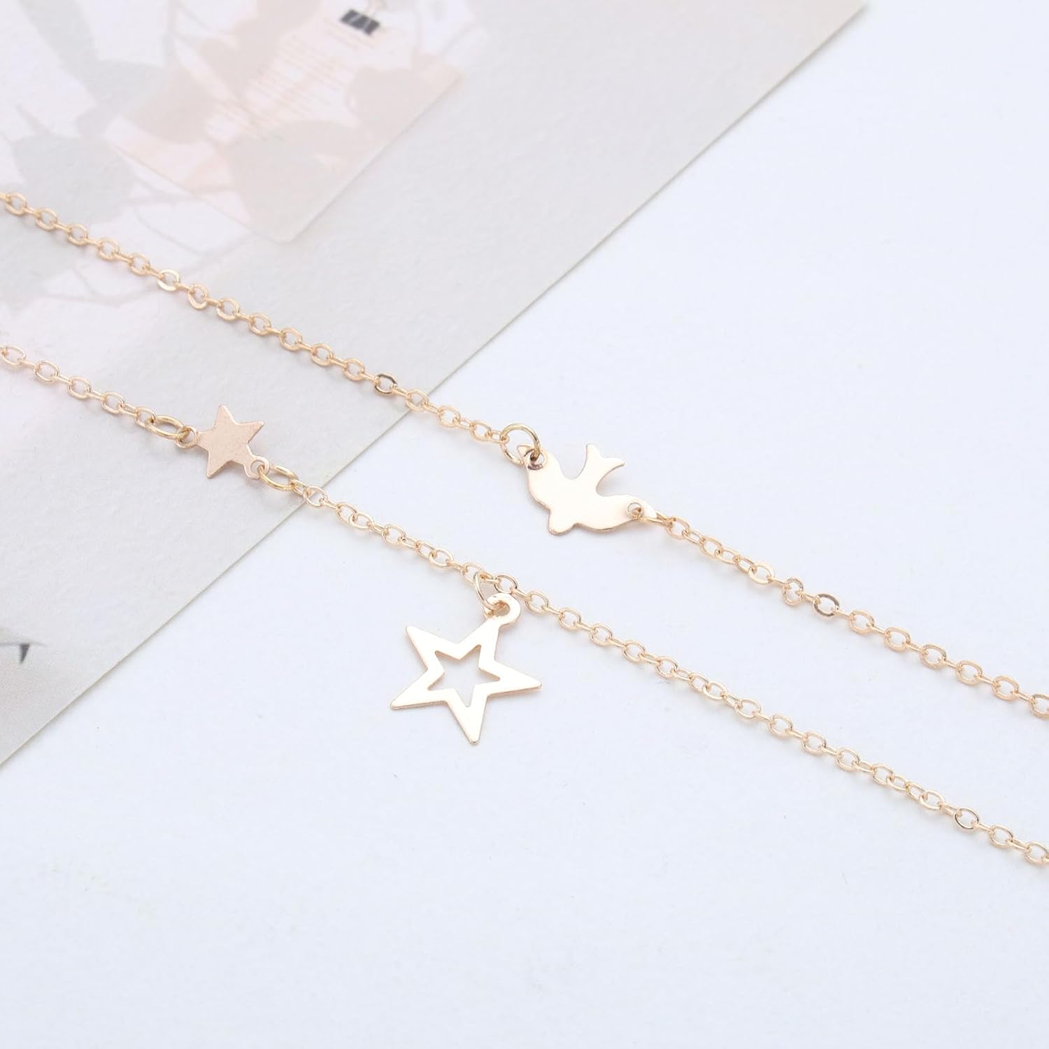 Bohemian Layered Star Choker Necklace Gold Peace Dove Collar Necklace Metal Hollow Star Pendant Necklaces Minimalist Dove Bird Chain Necklaces Jewelry for Women - Image 6