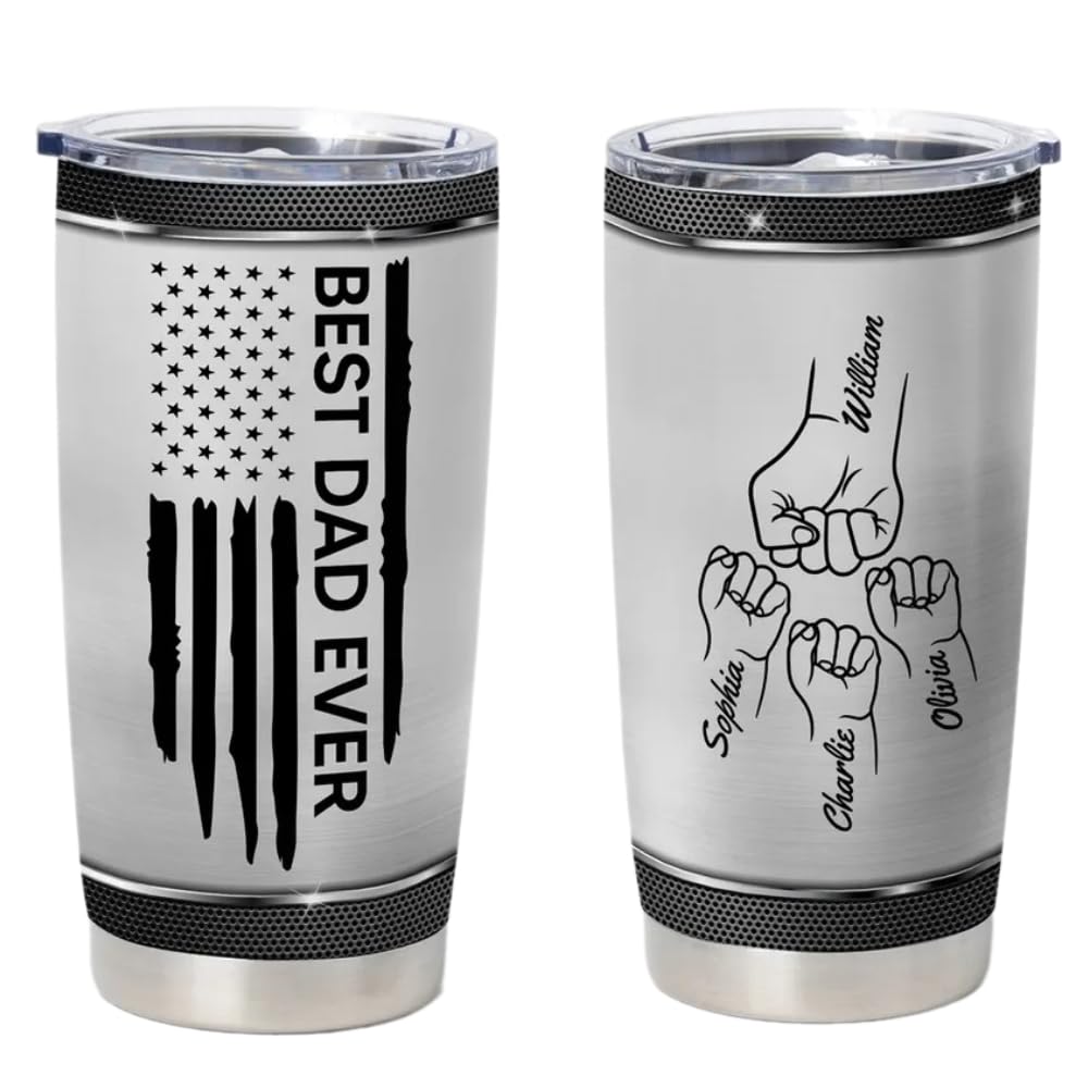 dekcanu Personalized Best Dad Ever 20oz Tumbler Gift for Dad Father Papa Fist Bump With Kid Names Tumbler