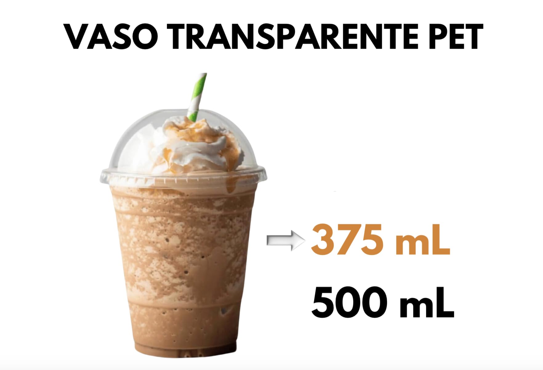 Vasos Transparentes con Tapa Abovedada, Vasos Resistentes y Reutilizables para Batidos, Granizados, Smoothies y Frappés, Uso Profesional y Takeaway, 375ml – 95mm Ø, 50 Unidades