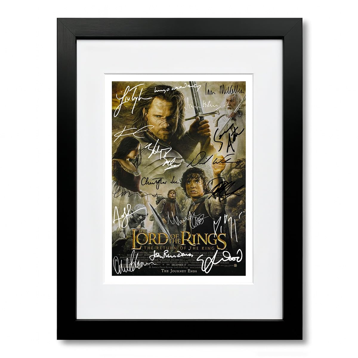 Lord of the Rings All Movie Film Posters Cast Signed A4 Poster Photo Print Framed Autograph Gift Elijah Wood, Ian McKellen, Orlando Bloom (Return of the King A4 Framed & Mounted)