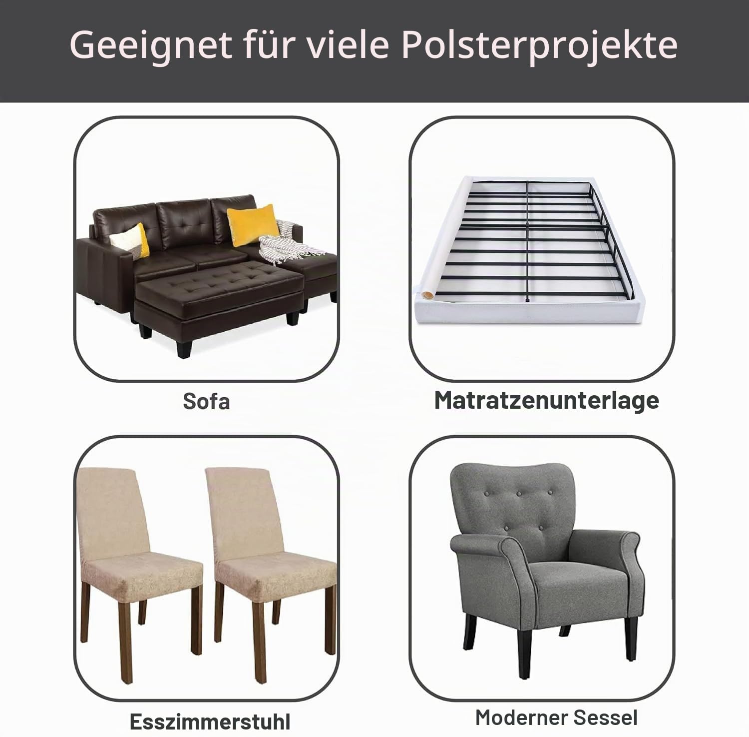 Ersatzstoff für Sofas, Stühle, Federunterlagen, 75 g, Vliesstoff, 1,6 x 3 m, Schwarz