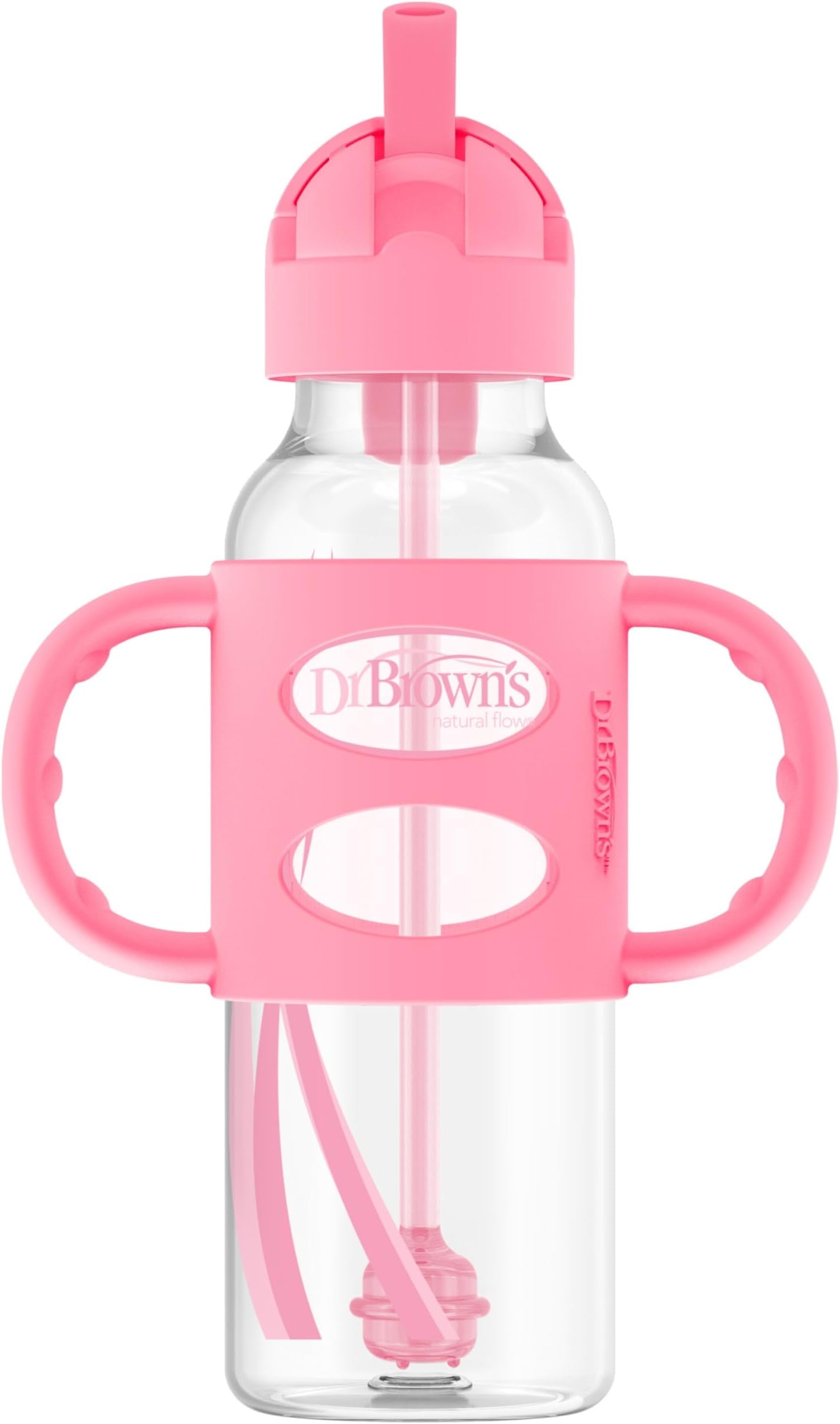 Sippy Straw Bottle with Silicone Handles, Pink, 8 oz