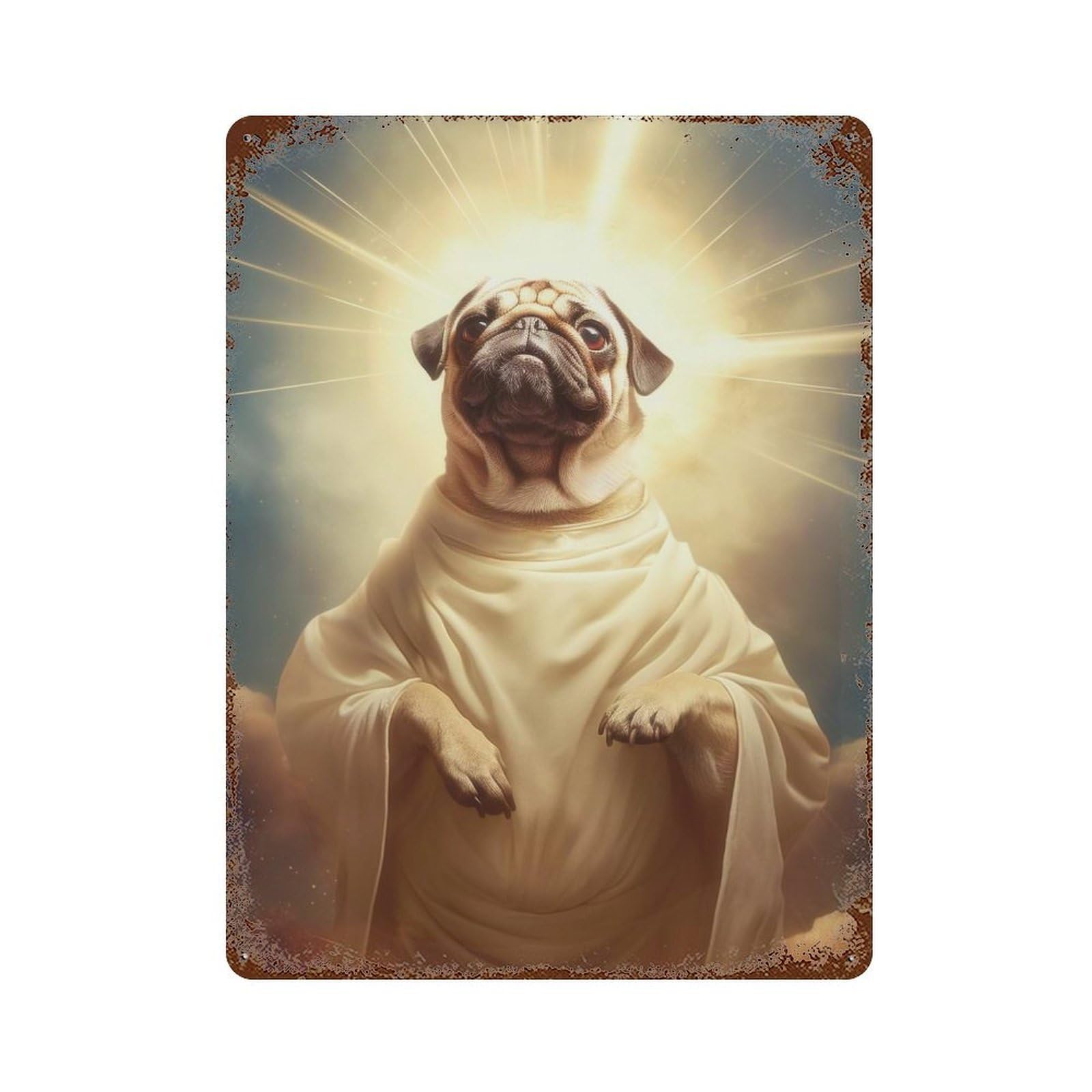 Godlike Pug Rust Effect Tin Sign 15.7"x11.8", Ideal for Shed, Workshop And Garage Wall Decor