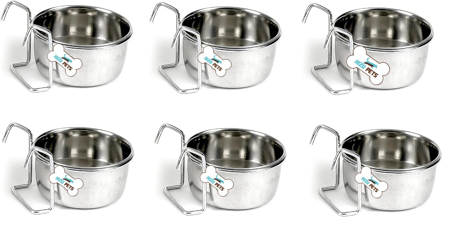 Hizu Pets Stainless Steel Bird Feeding Dish Cups, Bird Feeder Parrot Food Water Bowls, Pet Cage Cups Holder for Bird Parrot Cockatiel Conure Budgies Parakeet Small Animal (Hook Holder, 6.Pcs 850.ml) (B0CQBSD8LZ) Amazon Price History, Amazon Price Tracker