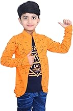 Boys Cotton Printed T-Shirt with Attached Shrug Jacket - Full Sleeves