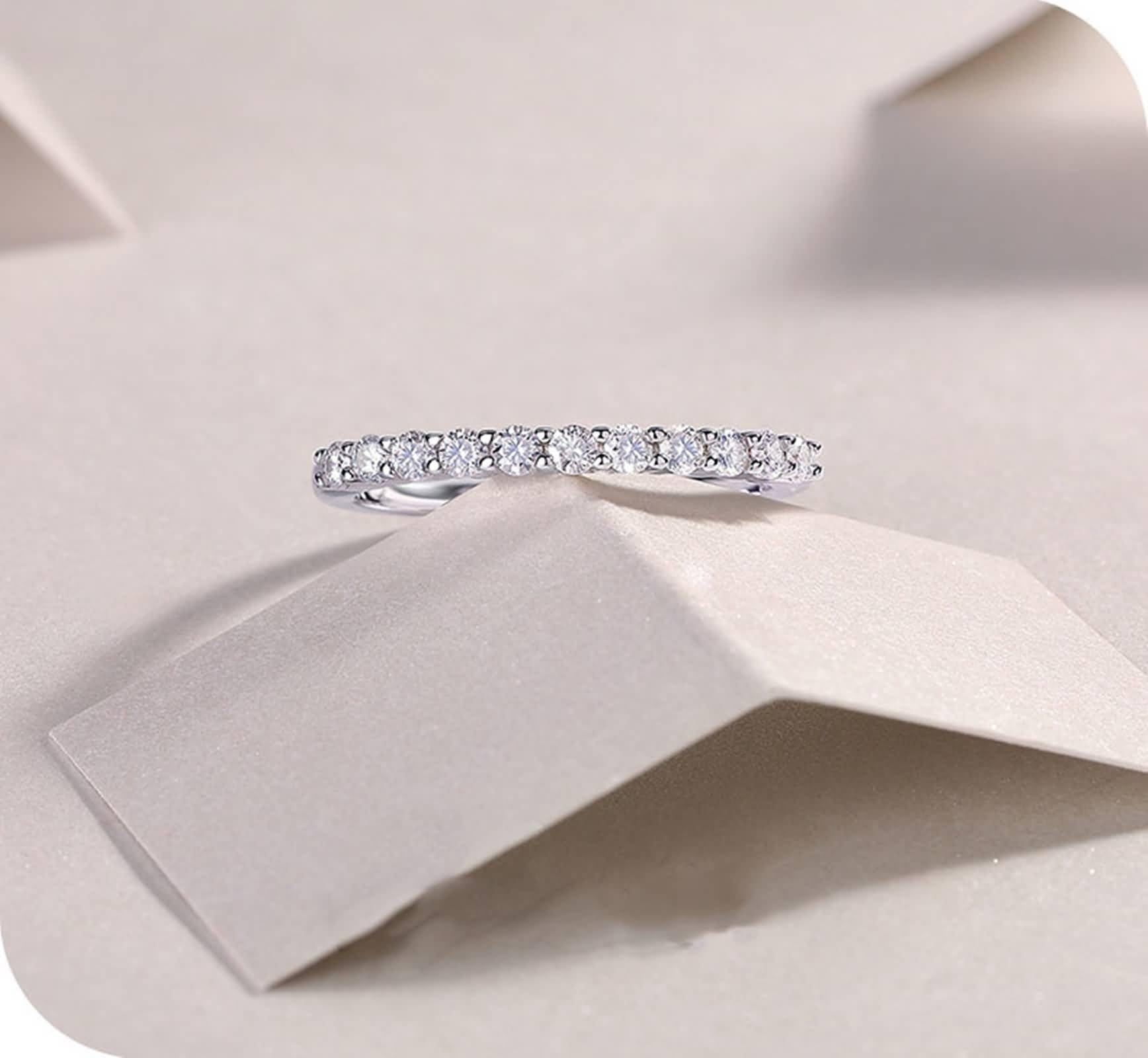 Obrączka ślubna, damskie pierścionki obietnica cienki pierścionek moissanit 0,44 ct srebro białe złoto/platyna