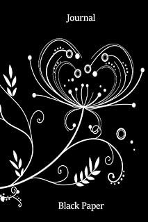 Black Paper Low Vision Journal Notebook: 6x9”; 120 Numbered Pages with Thick Bold White Lines; Visually Impaired Product; Notebook for Visually ... impaired people; White Floral Abstract