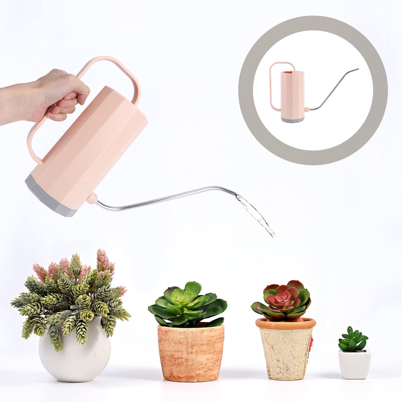 DOITOOL 1 arrosoir en plastique de 1200 ml, couleur bonbon, à long goulot, pour plantes d'intérieur et d'extérieur (rose)