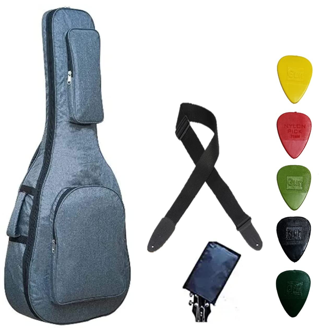 GLOW WINGS® Heavy Padded Guitar Bag with Cover Soft Fabric 40 Inch (Grey Acoustic Bag