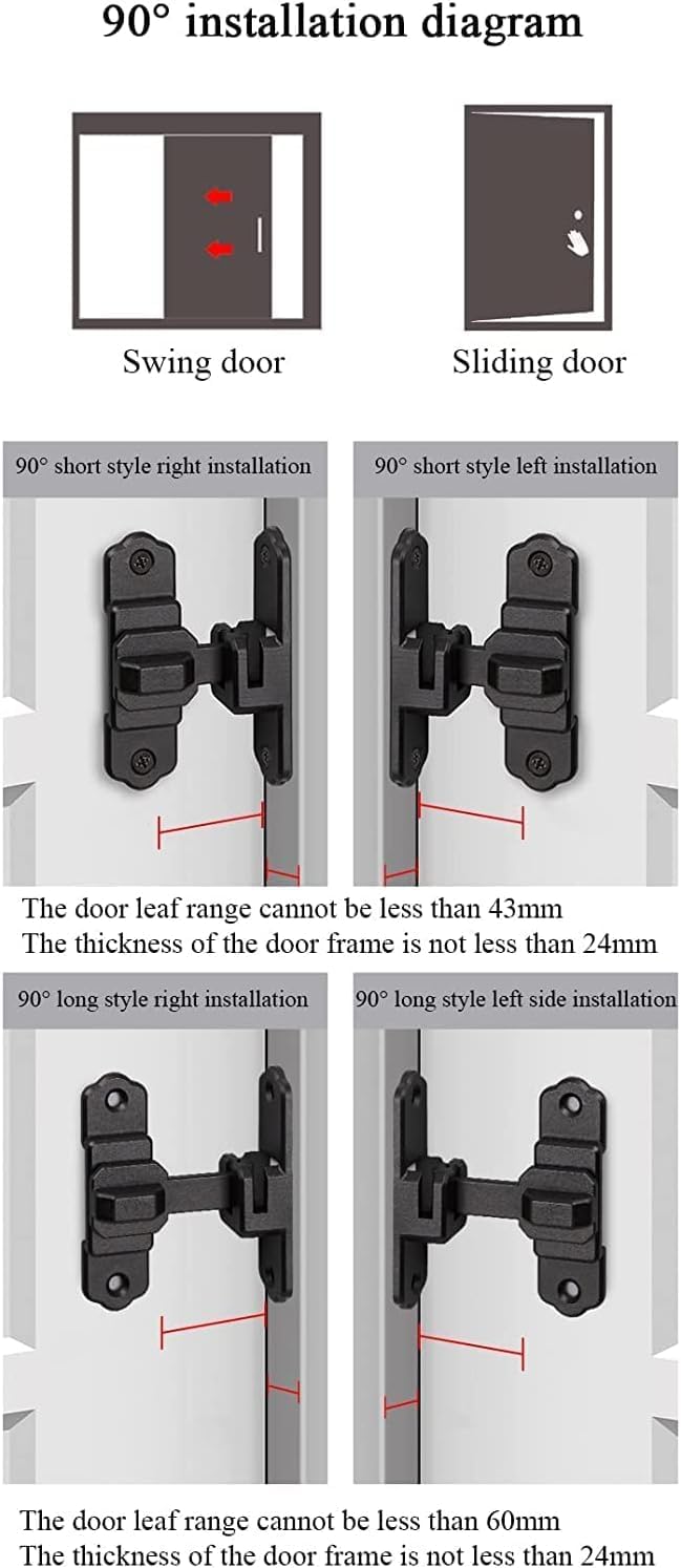 Gate Latch Lock Sliding Latch Bolt Sliding Door Lock ， Sliding Bolt Door Locks Padlock, Slide Latch Lock, 90 Degree Stainless Steel Latch, Right Angle Curved Door